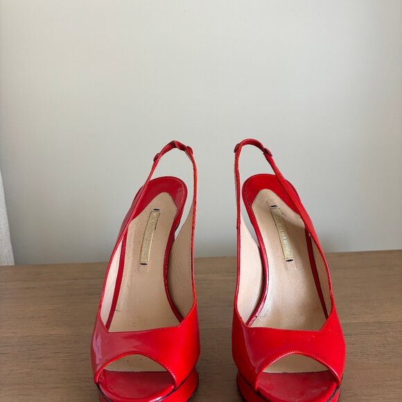 Nicholas Kirkwood Red Leather Peep Toe Heels - Picture 2 of 6